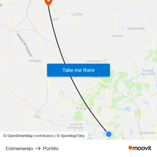 Colmenarejo to Portillo map