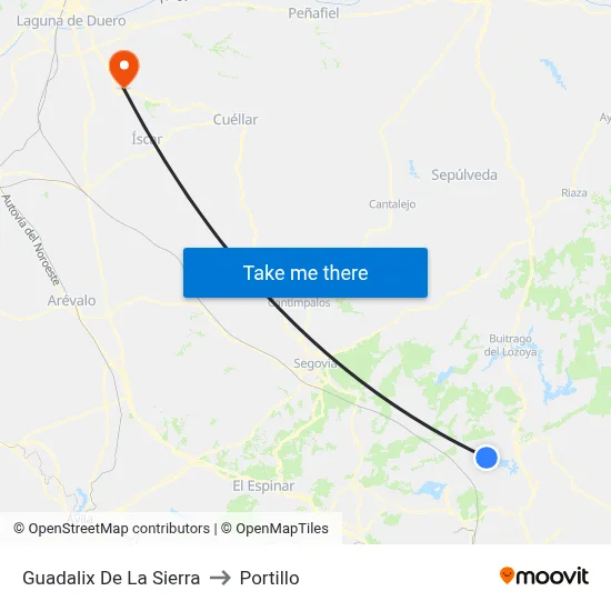 Guadalix De La Sierra to Portillo map