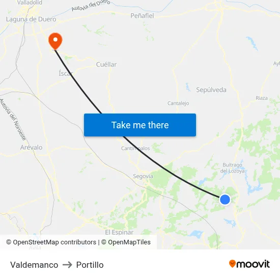 Valdemanco to Portillo map