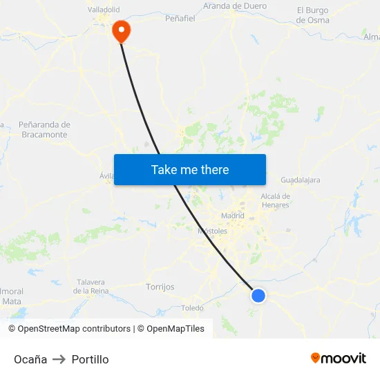Ocaña to Portillo map