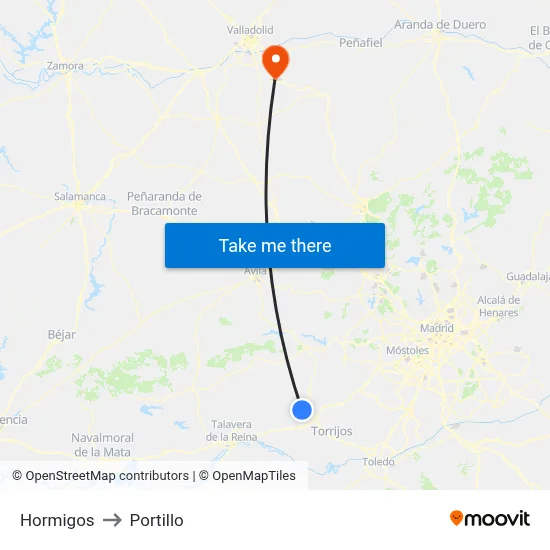 Hormigos to Portillo map