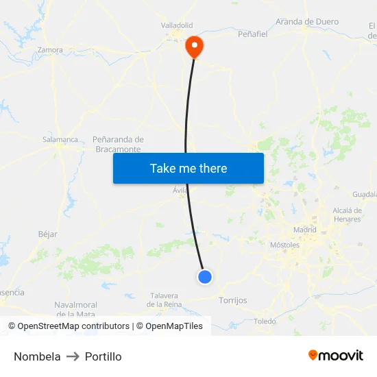Nombela to Portillo map