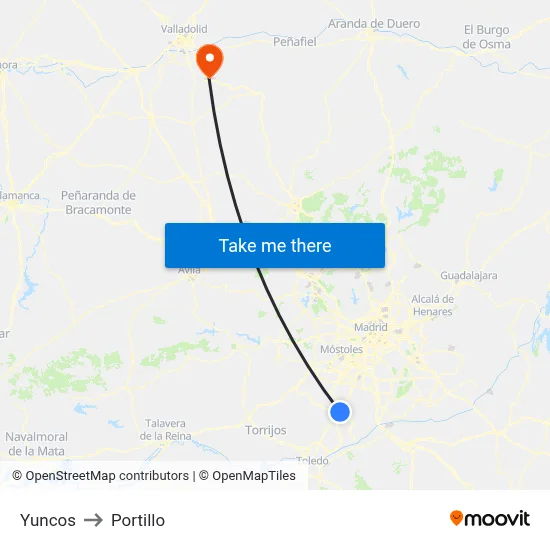 Yuncos to Portillo map