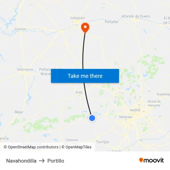 Navahondilla to Portillo map