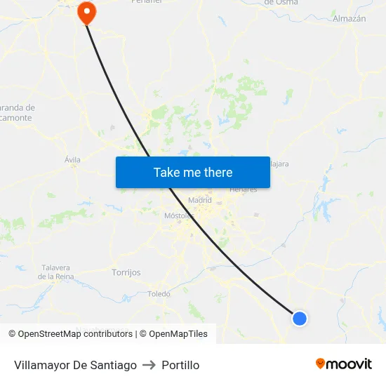 Villamayor De Santiago to Portillo map