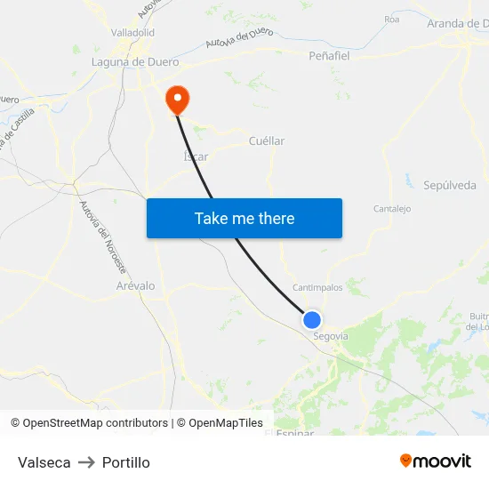 Valseca to Portillo map