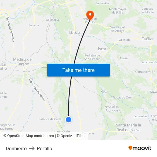 Donhierro to Portillo map