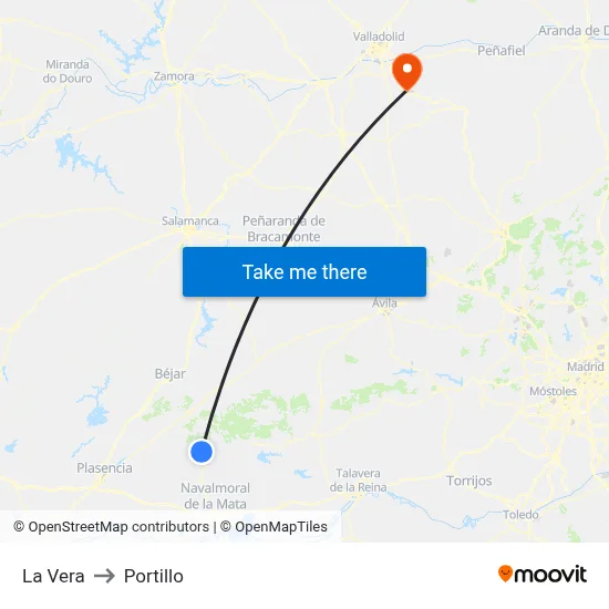 La Vera to Portillo map