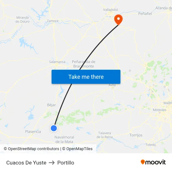 Cuacos De Yuste to Portillo map