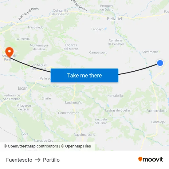 Fuentesoto to Portillo map