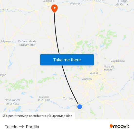 Toledo to Portillo map