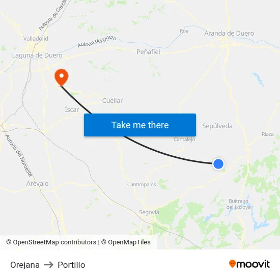 Orejana to Portillo map