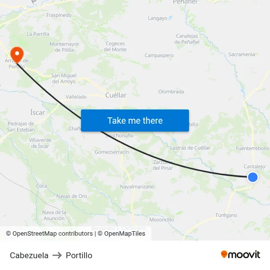 Cabezuela to Portillo map