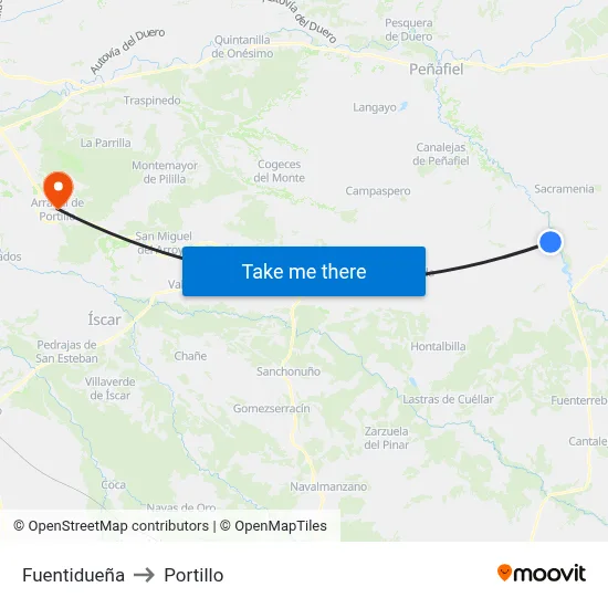 Fuentidueña to Portillo map