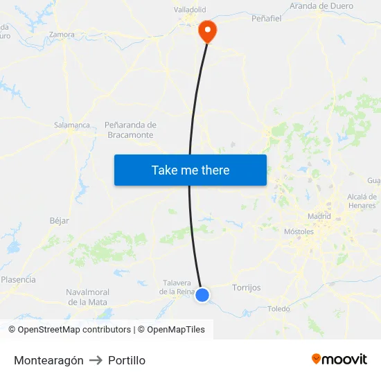 Montearagón to Portillo map
