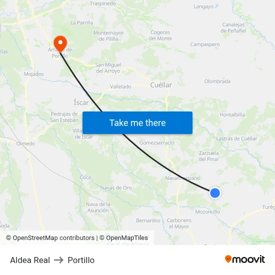 Aldea Real to Portillo map