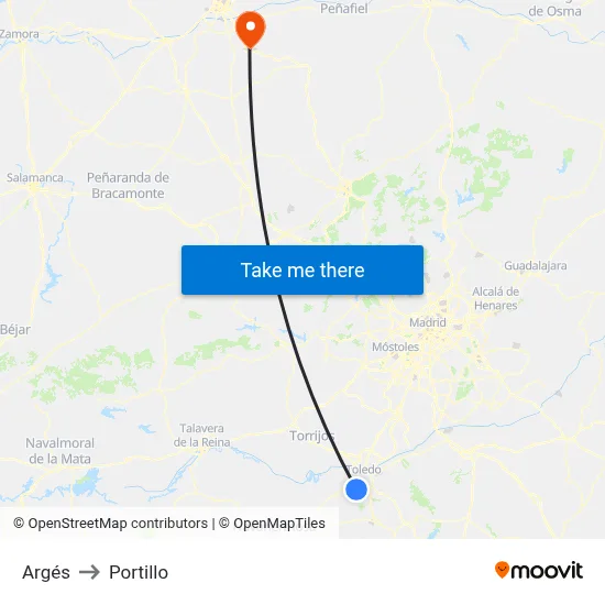 Argés to Portillo map