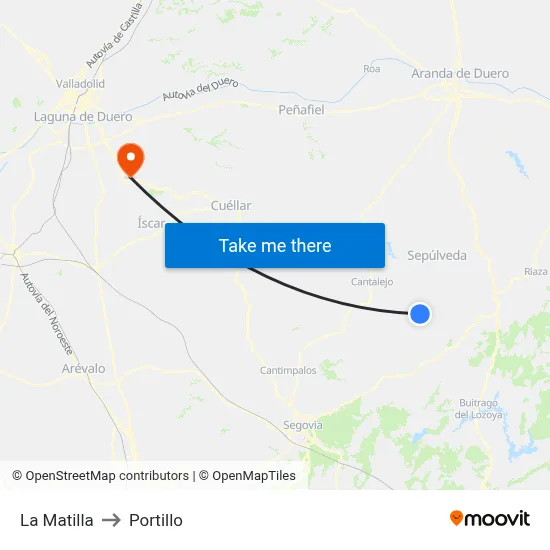 La Matilla to Portillo map