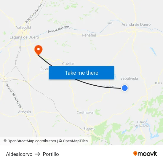Aldealcorvo to Portillo map