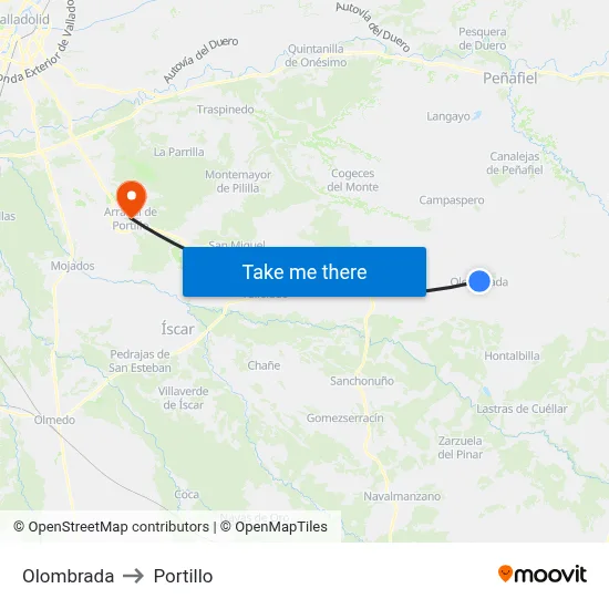 Olombrada to Portillo map