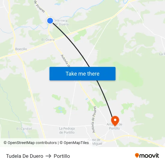 Tudela De Duero to Portillo map