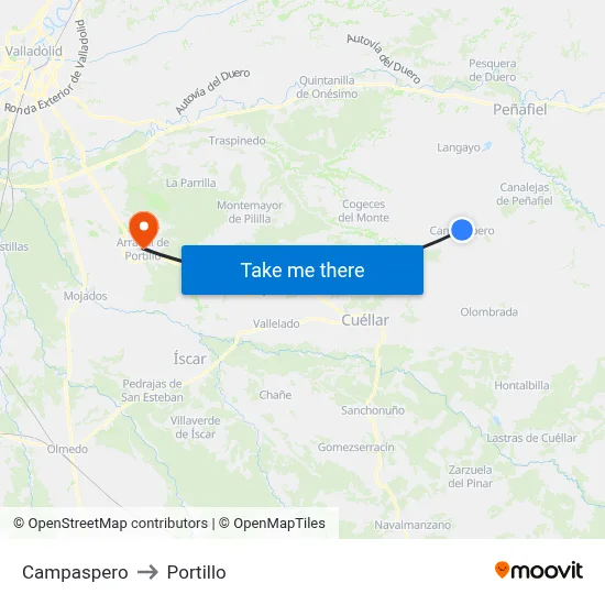 Campaspero to Portillo map