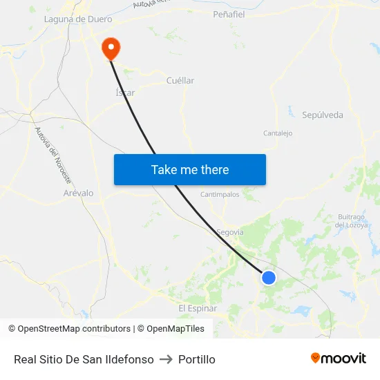 Real Sitio De San Ildefonso to Portillo map