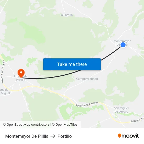 Montemayor De Pililla to Portillo map