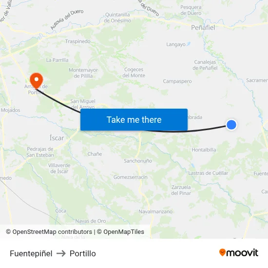 Fuentepiñel to Portillo map