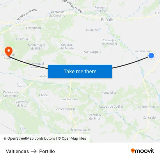 Valtiendas to Portillo map