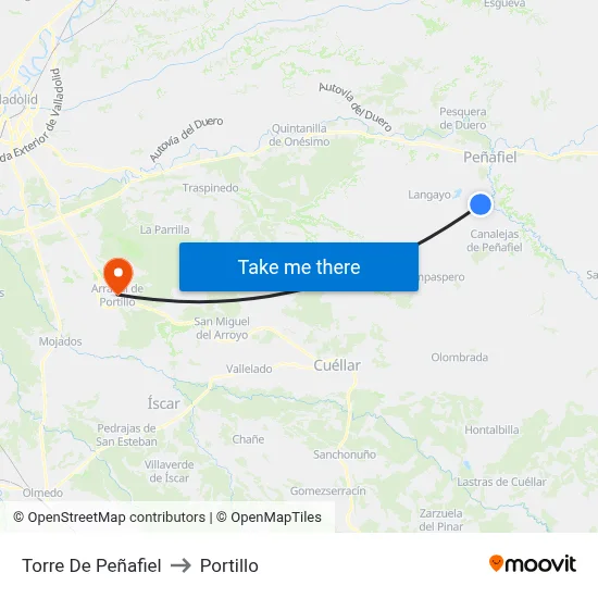 Torre De Peñafiel to Portillo map