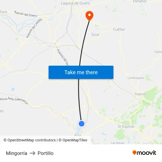 Mingorría to Portillo map
