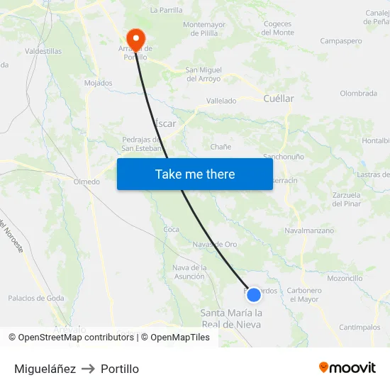 Migueláñez to Portillo map