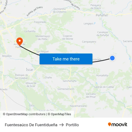 Fuentesaúco De Fuentidueña to Portillo map