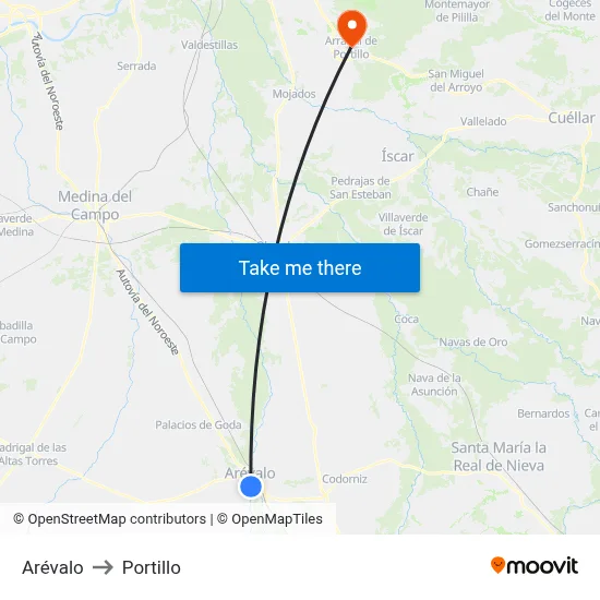 Arévalo to Portillo map