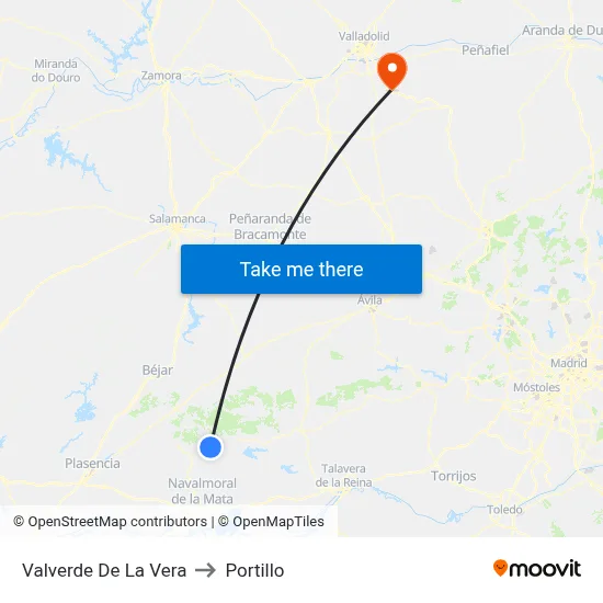 Valverde De La Vera to Portillo map
