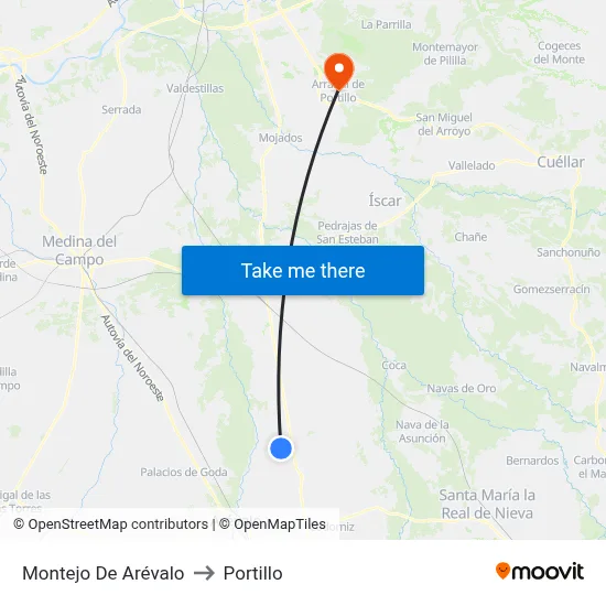 Montejo De Arévalo to Portillo map