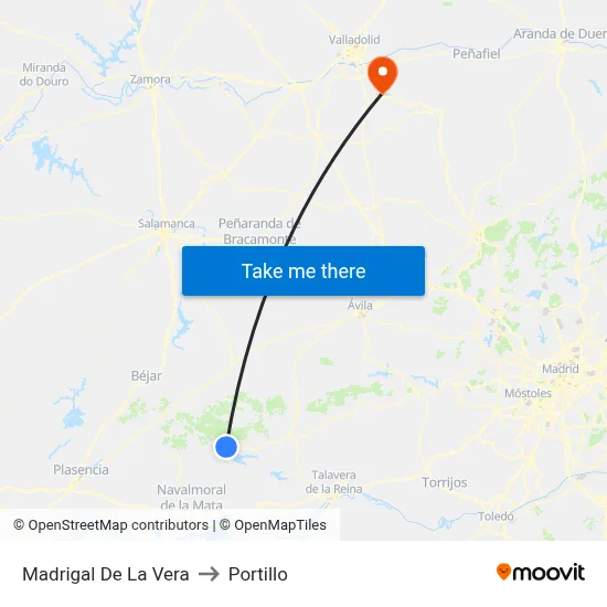 Madrigal De La Vera to Portillo map