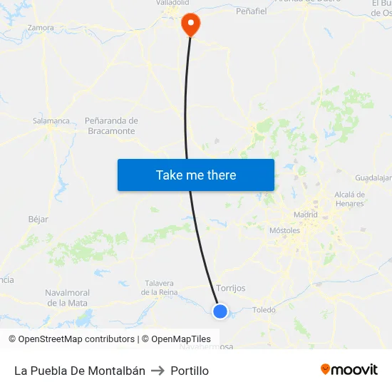 La Puebla De Montalbán to Portillo map