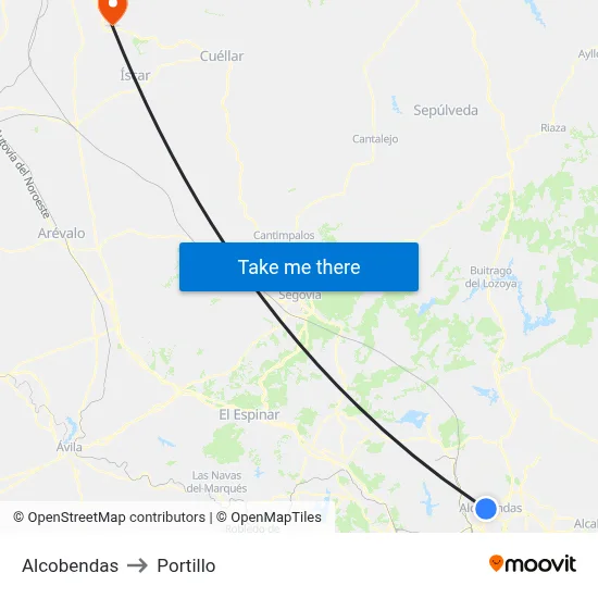Alcobendas to Portillo map