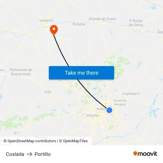 Coslada to Portillo map