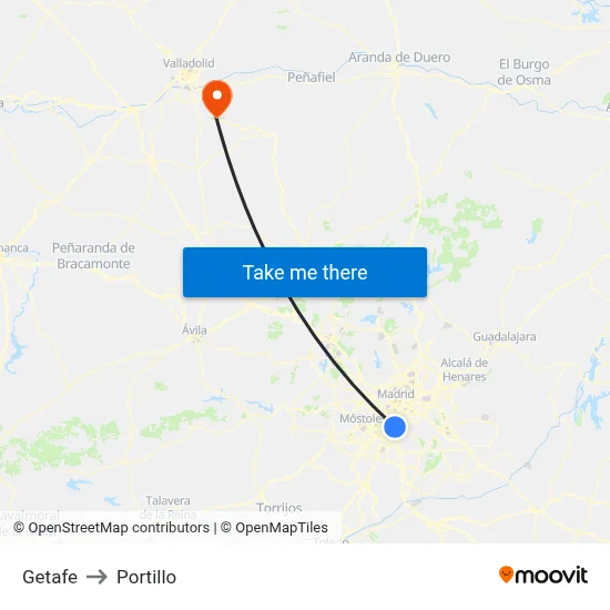 Getafe to Portillo map