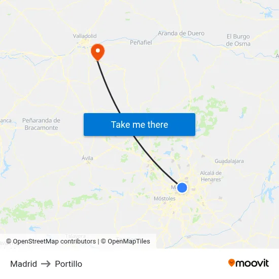 Madrid to Portillo map