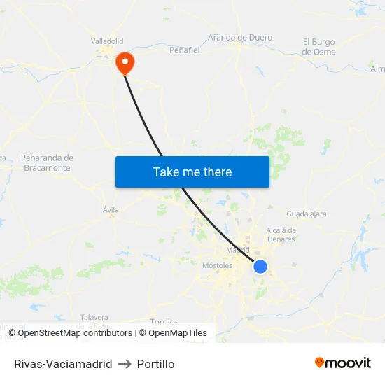 Rivas-Vaciamadrid to Portillo map