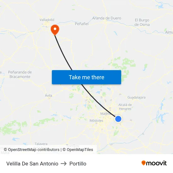 Velilla De San Antonio to Portillo map