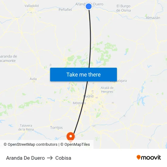Aranda De Duero to Cobisa map
