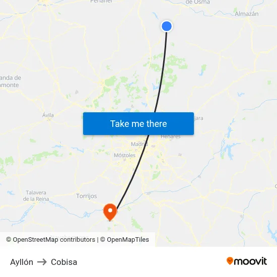 Ayllón to Cobisa map