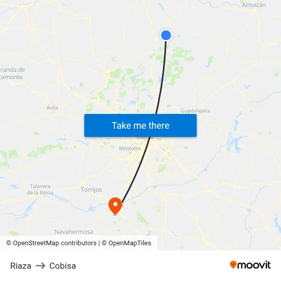 Riaza to Cobisa map