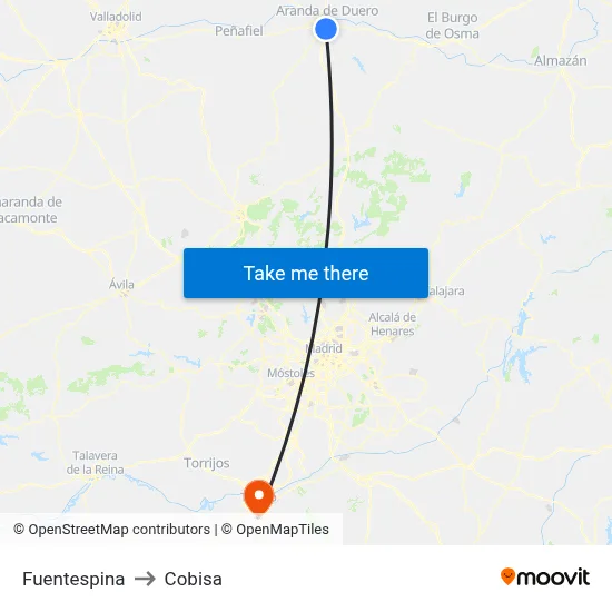Fuentespina to Cobisa map