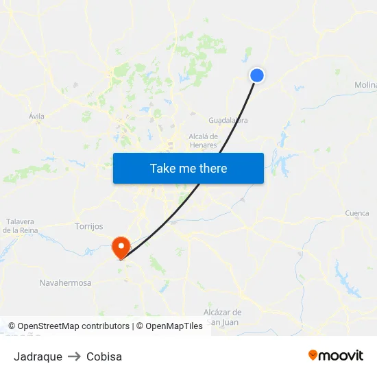 Jadraque to Cobisa map